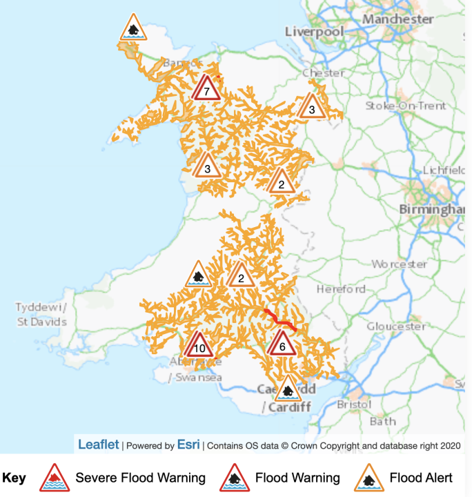 Flood alerts in Wales.