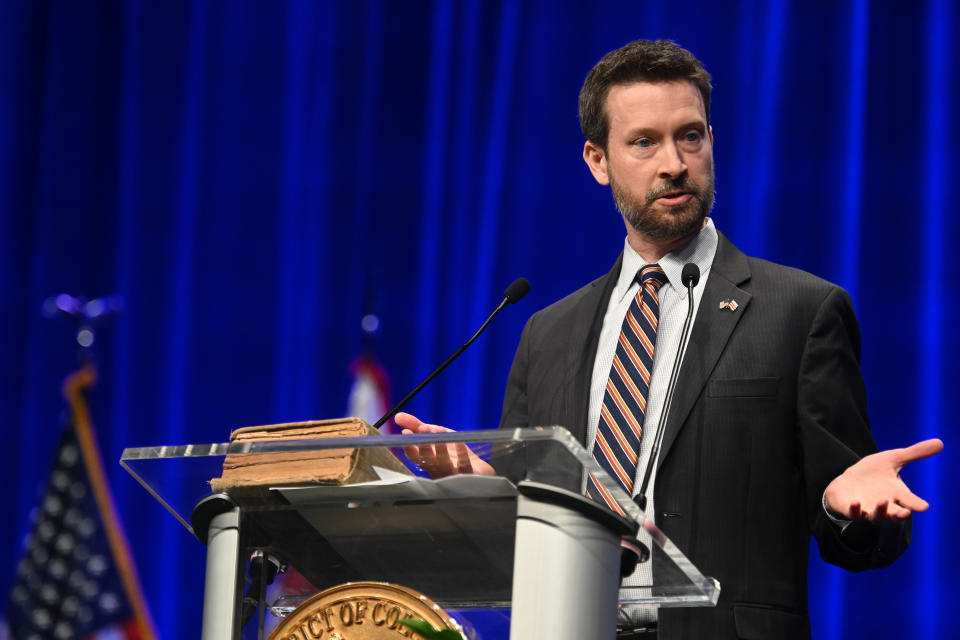 D.C. Councilman Charles Allen speaks during a swearing-in ceremony in Washington, D.C., in January.