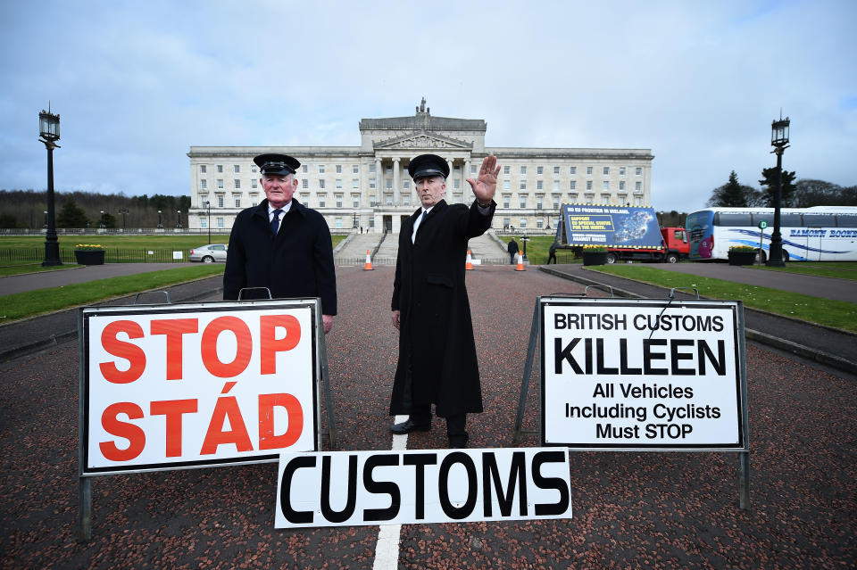 A protest against a new hard border in Ireland, which remains the most difficult issue in Brexit talks (Getty)