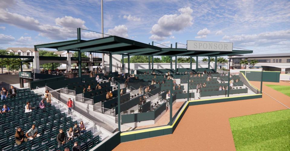 Roger Dean 6 - The new third-baseline seating area at Roger Dean Chevrolet Stadium in Jupiter will have shade, high-top seats and a counter for food and drinks.