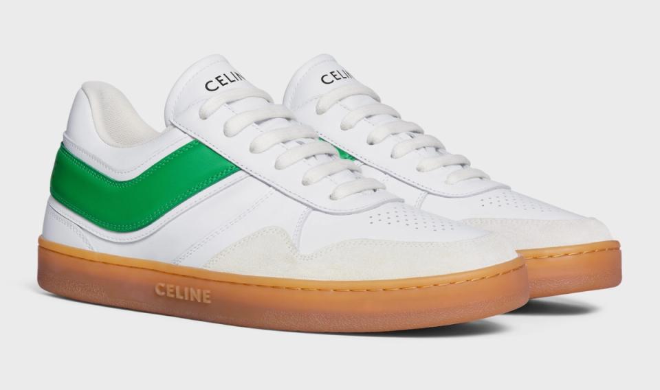 Celine white leather and green sneakers, shoes, white sneakers, gum-sole sneakers