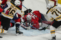 Boston Bruins left wing Taylor Hall (71) scores a goal past Washington Capitals goaltender Craig Anderson (31) during the third period of Game 2 of an NHL hockey Stanley Cup first-round playoff series Monday, May 17, 2021, in Washington. (AP Photo/Alex Brandon)