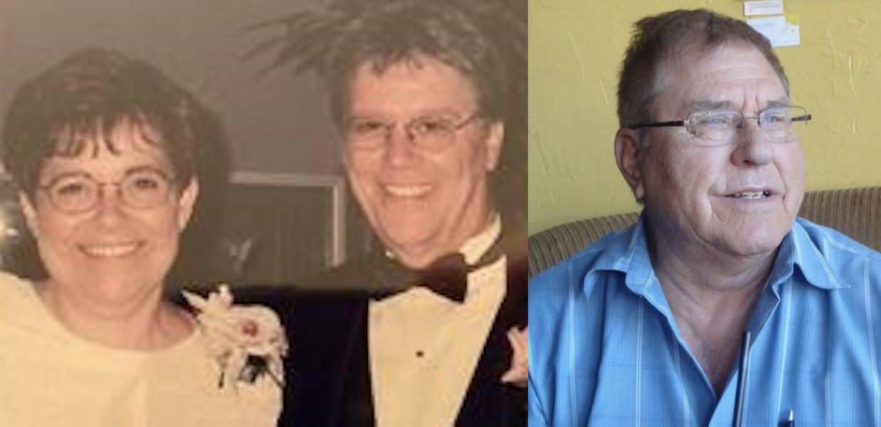 Jeff Conn and Linda Conn, pictured on the left, died days apart from COVID-19. The couple's obituary, written by their children, asks for people to wear masks in lieu of sending flowers. The obituary of Dr. Marvin J. Farr, right, was penned by his son and made a similar plea. (Photos: Legacy.com, left; Price & Sons Funeral Home, right) 