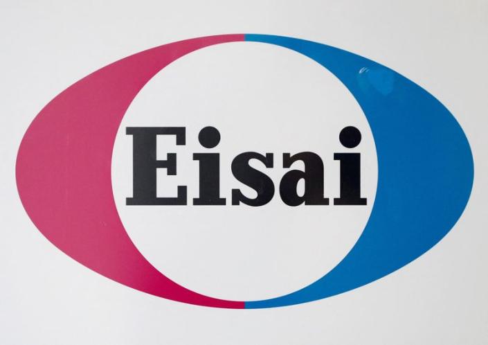 FILE PHOTO: The logo of Eisai Co Ltd is displayed at the company headquarters in Tokyo