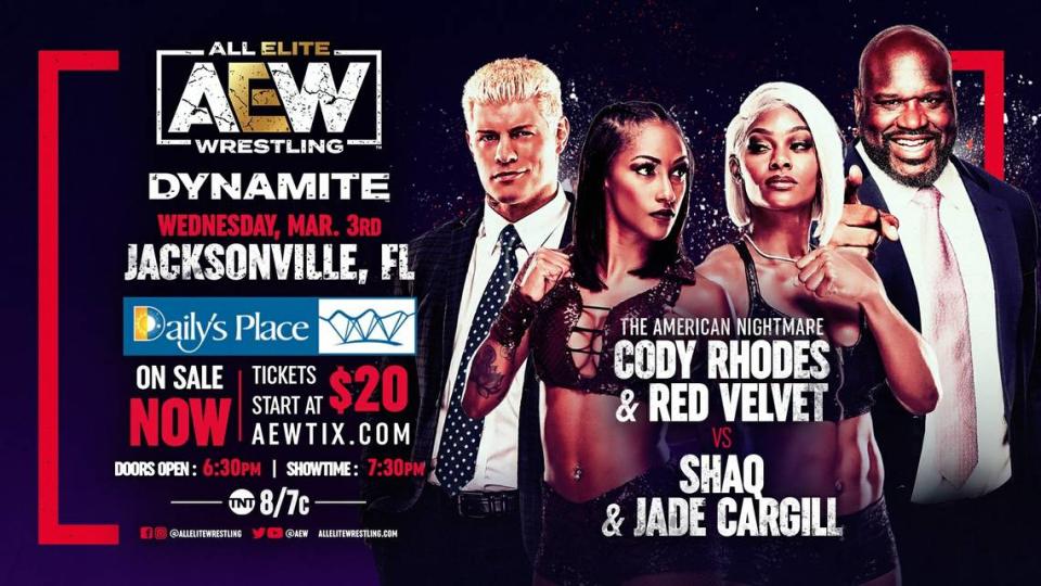 Cody Rhodes and Red Velvet against Jade Cargill and Shaq on Wednesday, March 3 on “AEW Dynamite” on TNT.