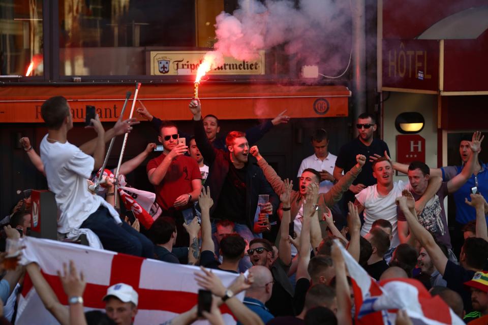 England football fans celebrate in a pub. Photograph: Getty Images