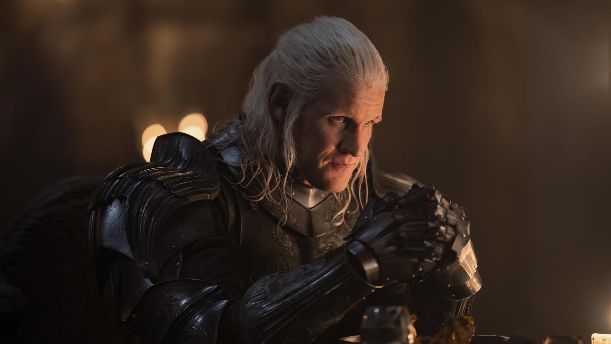  Matt Smith in armor as Daemon Targaryen in House of the Dragon season 2 . 