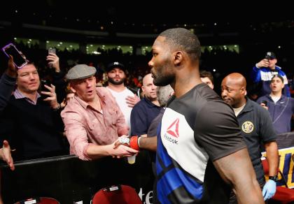 Anthony Johnson celebrates his win over Ryan Bader on Saturday. (Getty)