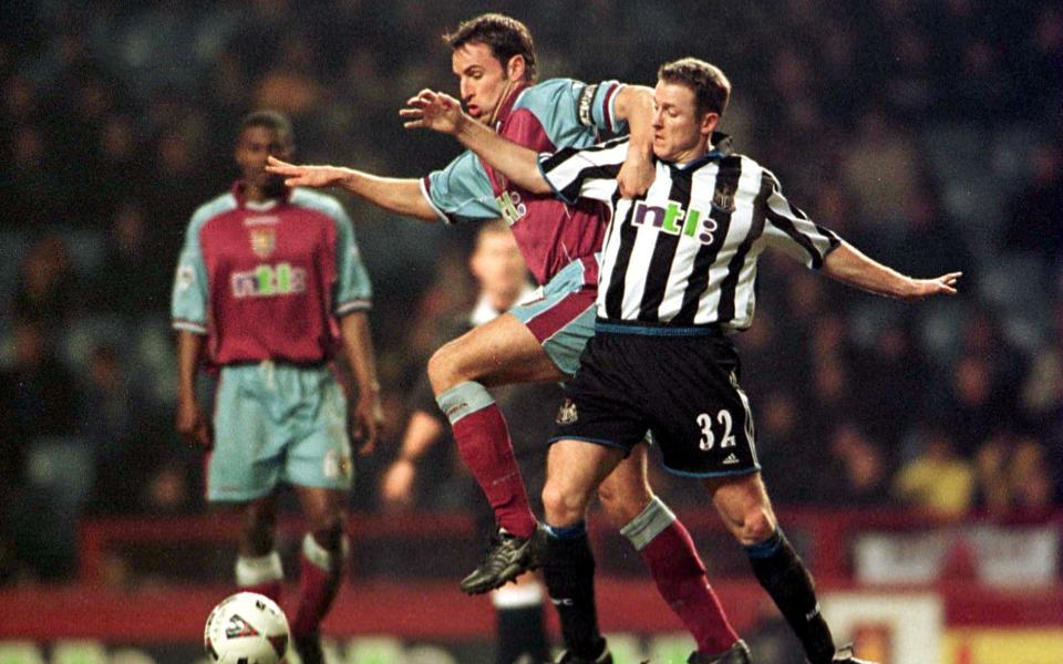 Gareth Southgate of Villa is challenged by Kevin Gallacher of Newcastle during the match between Aston Villa and Newcastle in the FA Cup Third Round replay at Villa Park, Birmingham. - GETTY IMAGES