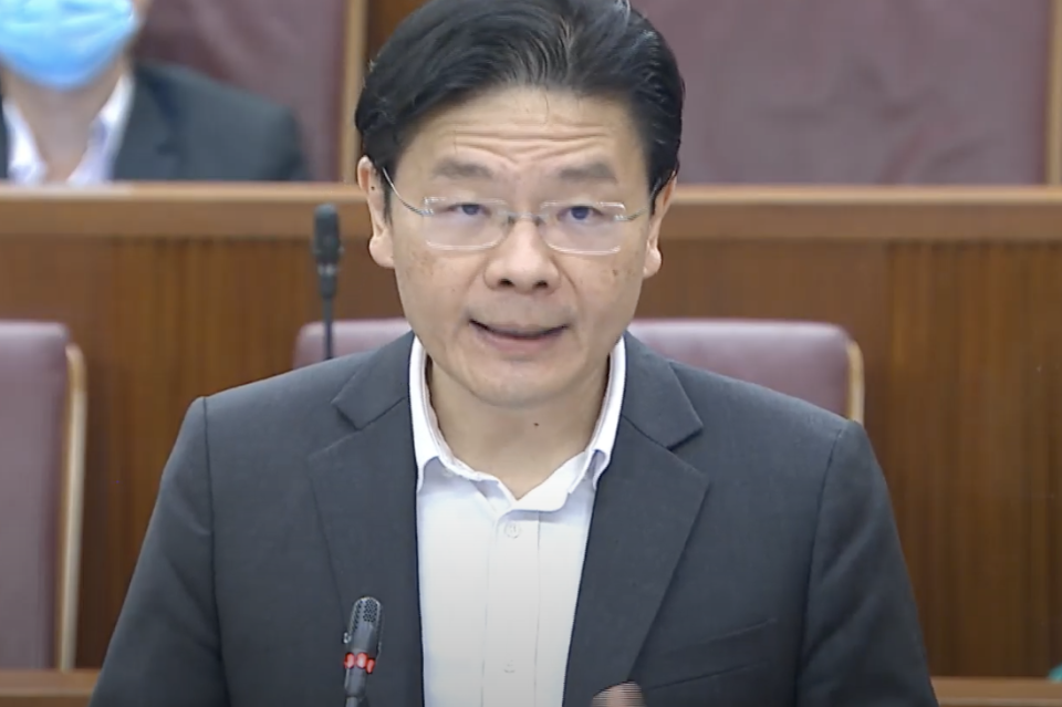 Finance Minister Lawrence Wong speaking in Parliament on 5 July 2021. (SCREENSHOT: Ministry of Communications and Information/YouTube)
