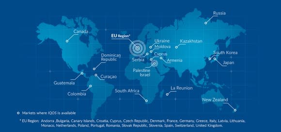 Regions where IQOS devices are sold.