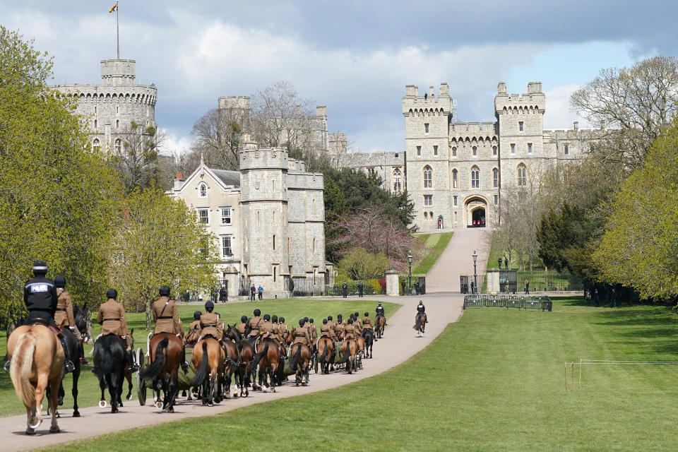 Image: King's Troop Royal Horse Artillery rehearse on the Long Walk as preparations take place ahead of Prince Philip, Duke of Edinburgh funeral (Christopher Furlong / Getty Images)