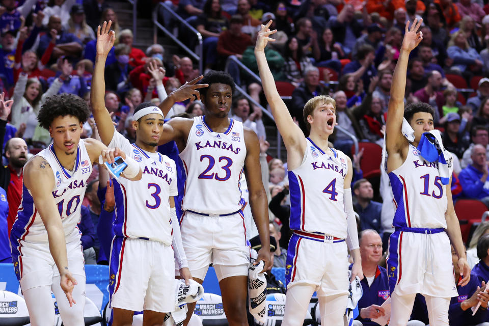 Defending national champions Kansas take on Arkansas on Saturday. (Photo by Michael Reaves/Getty Images)