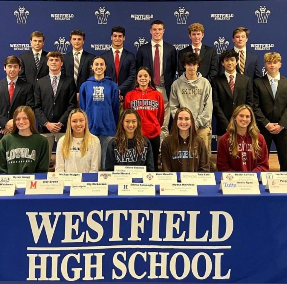 Westfield High School student-athletes signed Letters of Intent with colleges and universities.