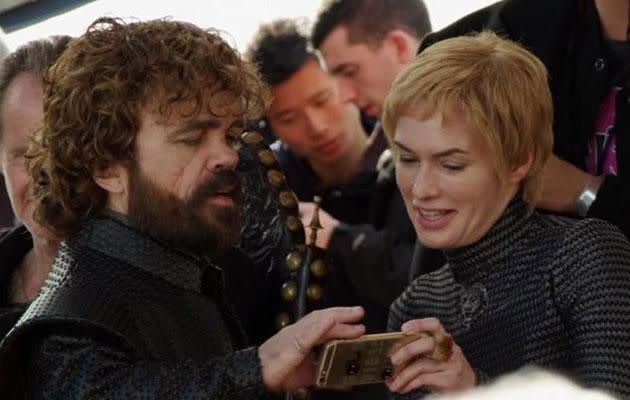 They might be enemies on-screen but Cersei and Tyrion are besties! Source: HBO