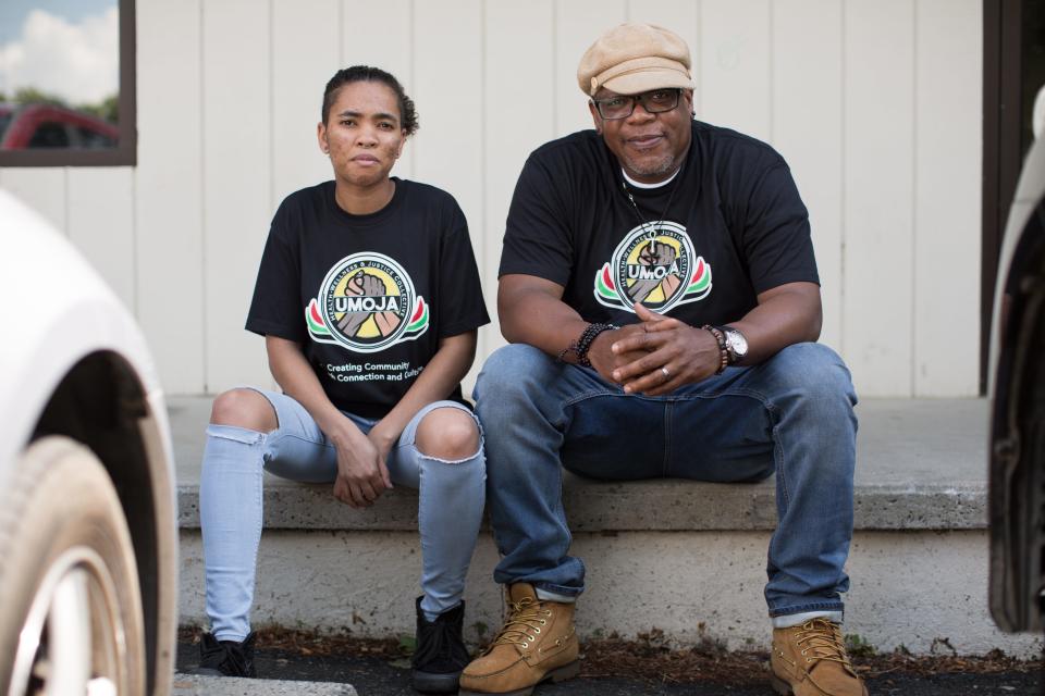 Michael Hayes and Ajax Ravenel posed for a portrait at Umoja Health, Wellness and Justice Collective in Asheville, NC, on June 4, 2020.