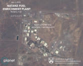 This Friday, July 3, 2020 satellite image from Planet Labs Inc. that has been annotated by experts at the James Martin Center for Nonproliferation Studies at Middlebury Institute of International Studies shows a damaged building after a fire and explosion at Iran's Natanz nuclear site. An online video and messages purportedly claiming responsibility for a fire that analysts say damaged a centrifuge assembly plant at Iran's underground Natanz nuclear site deepened the mystery Friday around the incident — even as Tehran insisted it knew the cause but would not make it public due to "security reasons." (Planet Labs Inc., James Martin Center for Nonproliferation Studies at Middlebury Institute of International Studies via AP)