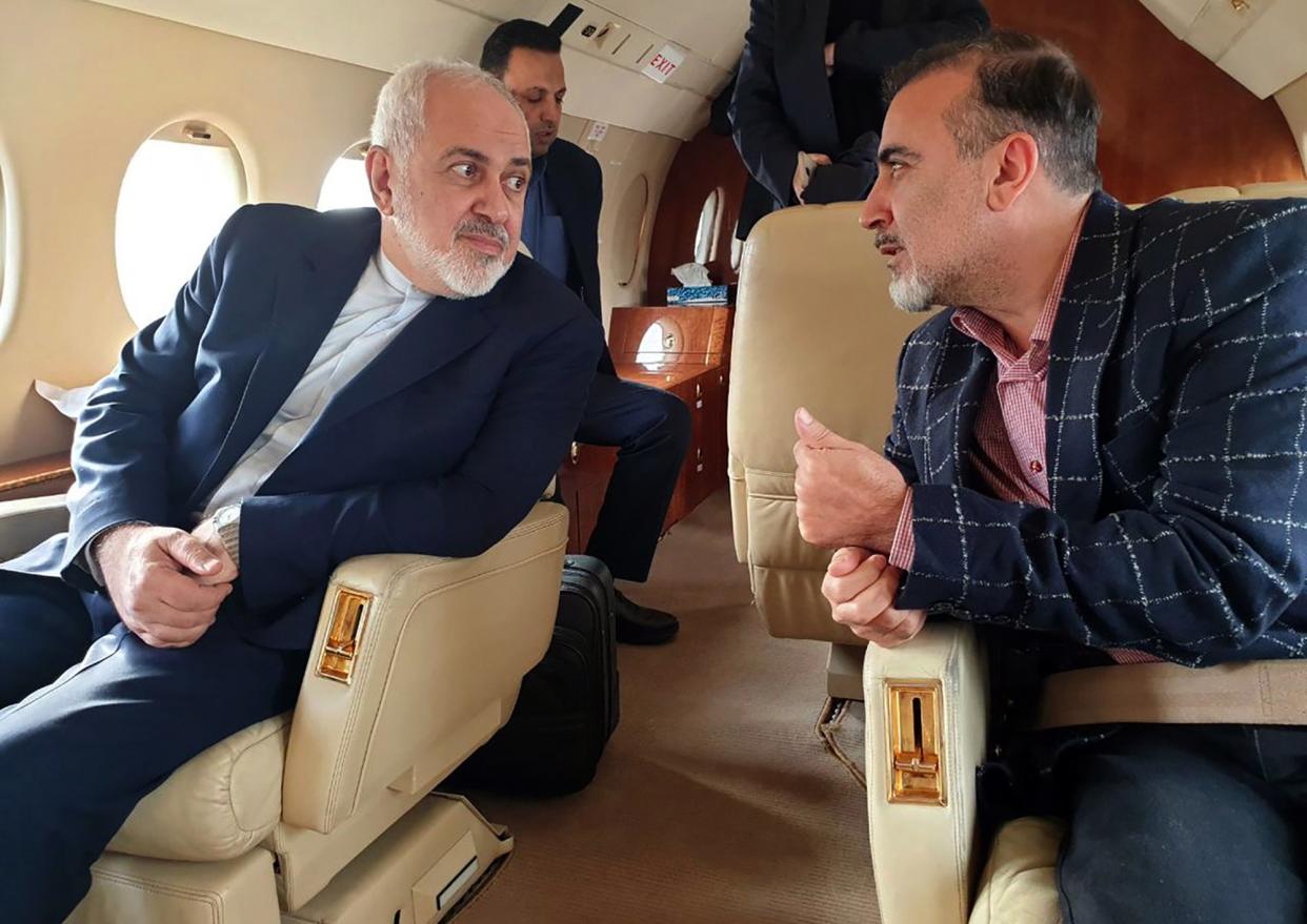 Massoud Soleimani, right, with Iranian foreign minister Javad Zarif following his release from US custody in a prisoner exchange: Iranian Foreign Minister's offic