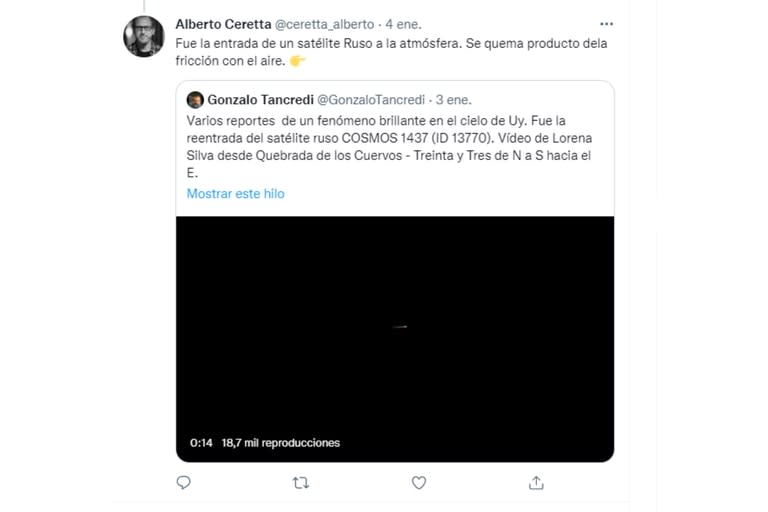 El especialista Alberto Ceretta explicó en su Twitter las causas de la desintegración del satélite