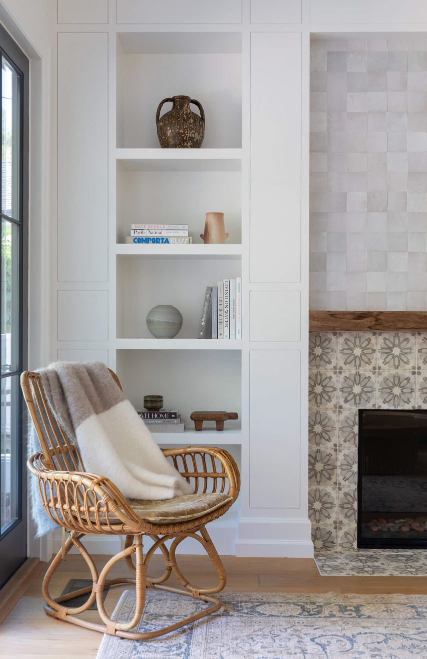 A living room with natural materials