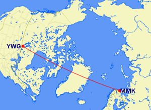 Murmansk to Winnipeg 3356 n. mi., 50 minutes at Mach 6