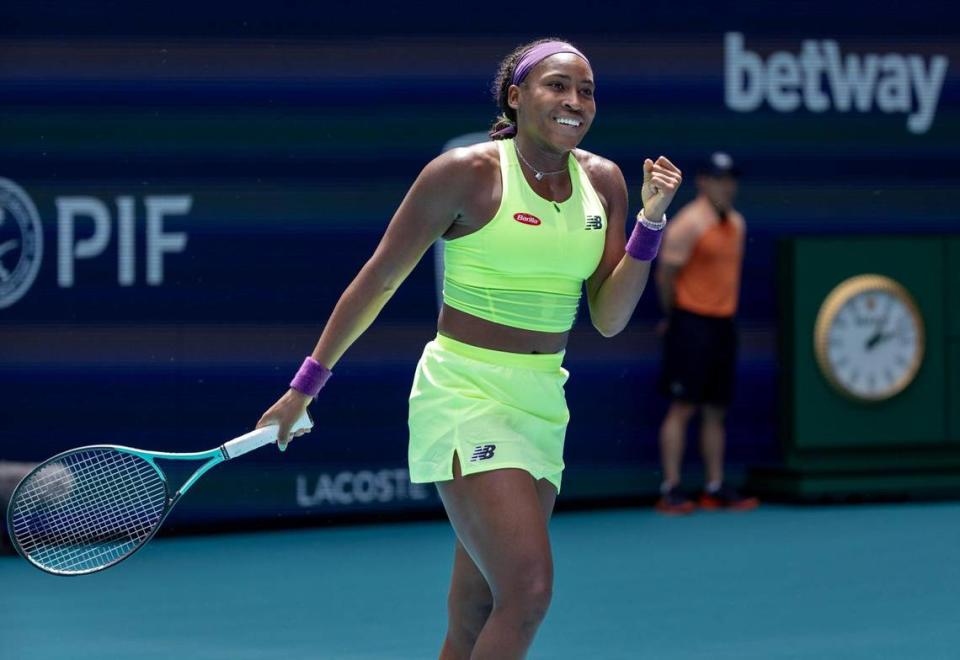 After beating France’s Oceane Dodin in straight sets Sunday at the Miami Open, Delray Beach native Coco Gauff said ‘It would be really cool to win at home. I think the best part about winning here is just being able to drive home with the trophy and not have to fly and pack.’