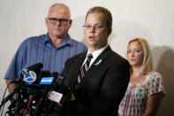 Richard Stafford, attorney for the family of Gabby Petito, whose death on a cross-country trip has sparked a manhunt for her boyfriend Brian Laundrie, speaks during a news conference, Tuesday, Sept. 28, 2021, in Bohemia, N.Y. (AP Photo/John Minchillo)