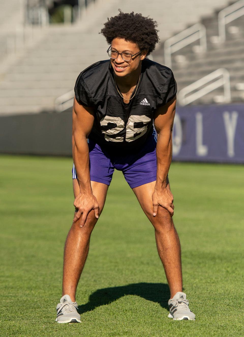 WORCESTER - Walter Reynolds runs drills during Holy Cross football practice Thursday, September 1, 2022. 