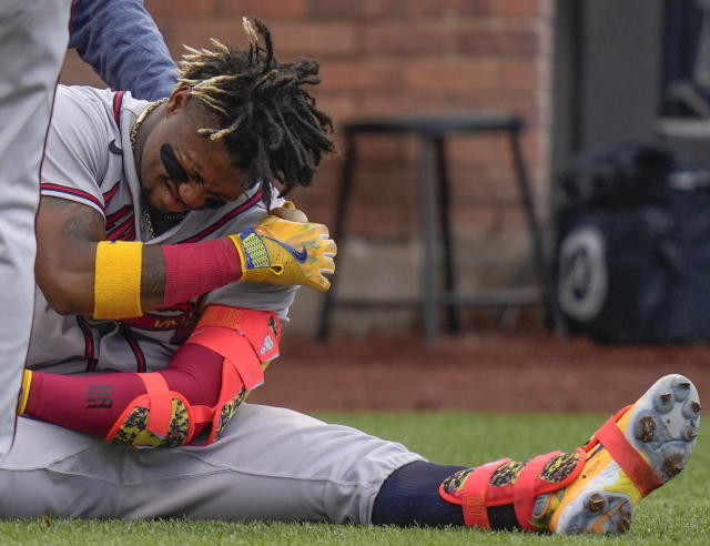 New York Mets' Daniel Vogelbach during the third inning of the first  baseball game of a doubleheader against the Atlanta Braves at Citi Field,  Monday, May 1, 2023, in New York. (AP