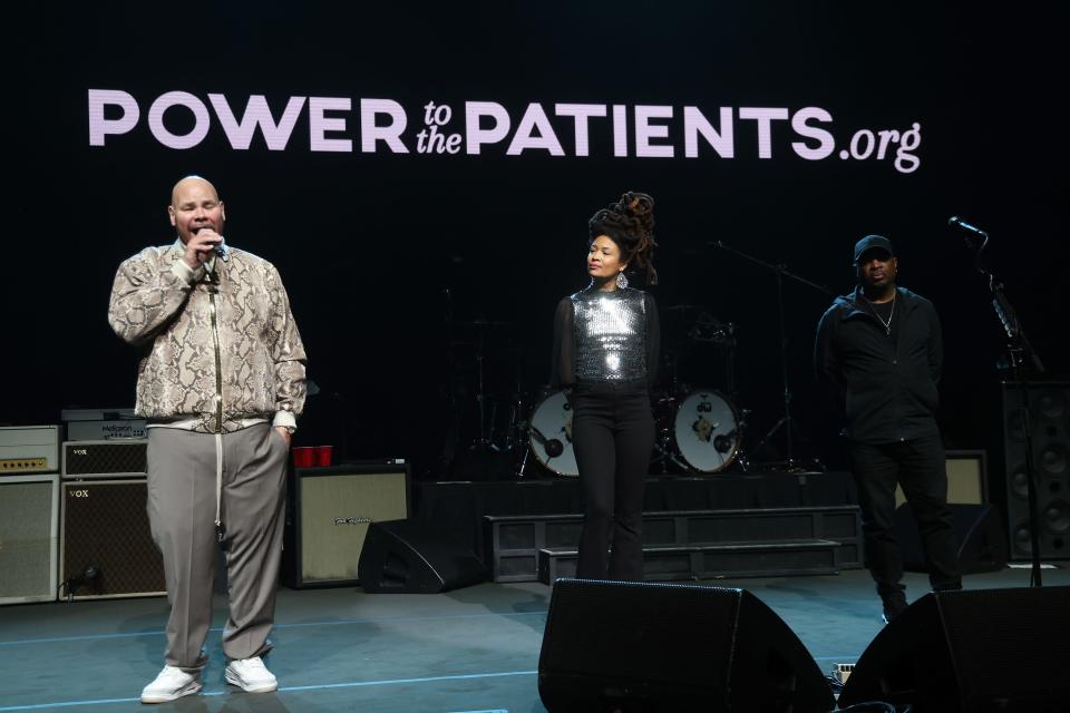 Fat Joe, Valerie June, and Chuck D at a Power to the Patients event.