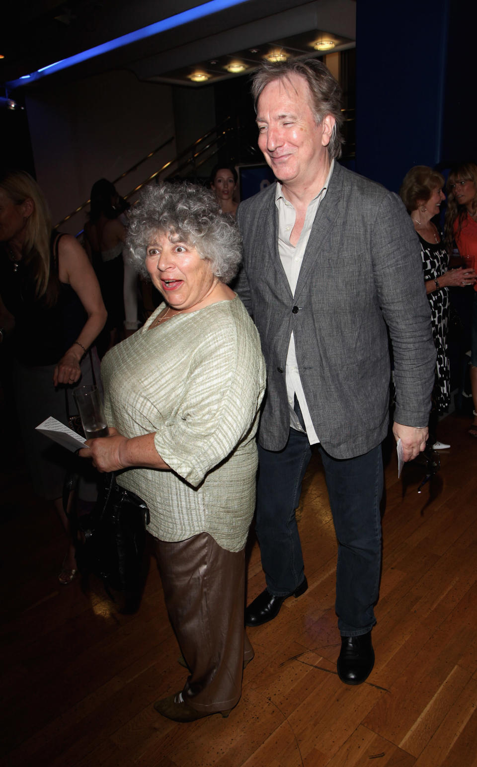 LONDON, ENGLAND - JULY 02:  Actors Miriam Margolyes and Alan Rickman attend the UK Film premiere of Skin in aid of FilmAid International at Odeon Leicester Square on July 2, 2009 in London, England.  (Photo by Tim Whitby/Getty Images)