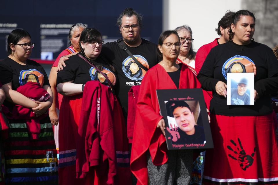 People gather on Parliament Hill for the National Day of Awareness for Murdered and Missing Indigenous Women and Girls on Oct. 4, 2022. THE CANADIAN PRESS/Sean Kilpatrick