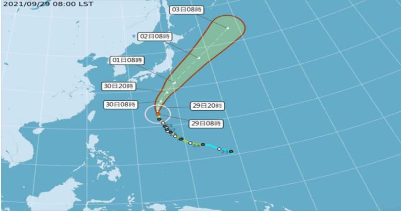 颱風預測路徑。（圖／中央氣象局）