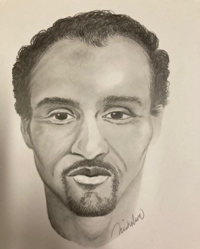 A composite drawing of one of two suspects involved in a bank robbery and homicide in Thousand Oaks from 1997.