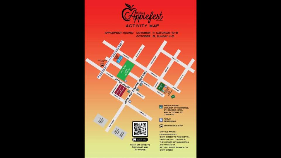 A map shows the features of Weston’s 2023 Applefest. The festival is located near downtown Weston and the Weston City Park.
