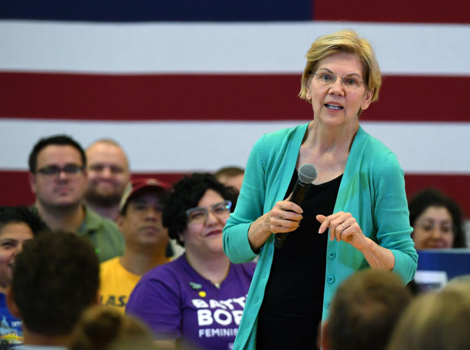 Democratic presidential candidate U.S. Sen. Elizabeth Warren (D-MA) speaks during a community conversation at the East Las Vegas Community Center on July 2, 2019 in Las Vegas, Nevada. Polls taken after last week's first Democratic presidential debates show Warren gaining ground with voters. | Ethan Miller—Getty Images