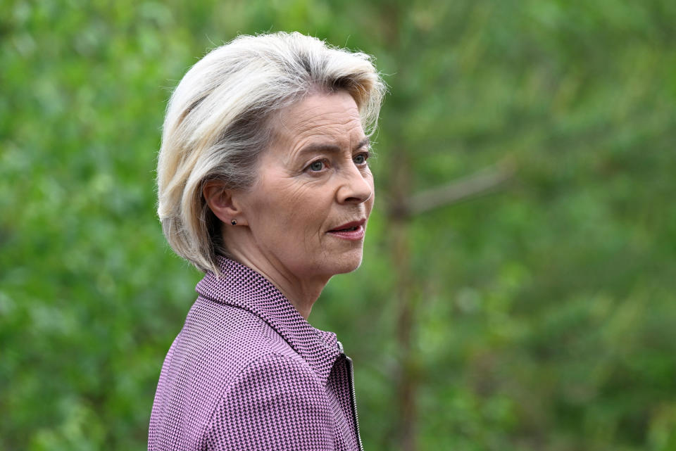 European Commission President Ursula von der Leyen visits a small-scale forestry outside Knivsta south of Uppsala, Sweden, June 3, 2024. TT News Agency/Fredrik Sandberg via REUTERS      ATTENTION EDITORS - THIS IMAGE WAS PROVIDED BY A THIRD PARTY. SWEDEN OUT. NO COMMERCIAL OR EDITORIAL SALES IN SWEDEN.