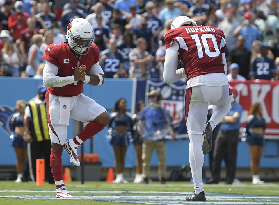 Arizona Cardinals quarterback Kyler Murray and wide receiver DeAndre Hopkins are 6.5-point favorites against the Green Bay Packers on Thursday. (Steve Roberts/USA TODAY Sports)