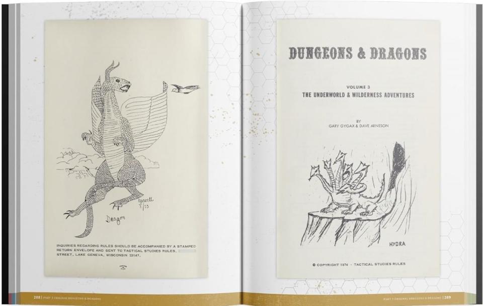 The Making of Original Dungeons & Dragons open on the first pages, showing fantastical black and white sketches