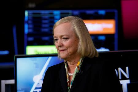 Hewlett Packard Enterprise CEO Meg Whitman is seen following an interview on CNBC on the floor of the New York Stock Exchange (NYSE) in New York, U.S., September 6, 2017. REUTERS/Brendan McDermid