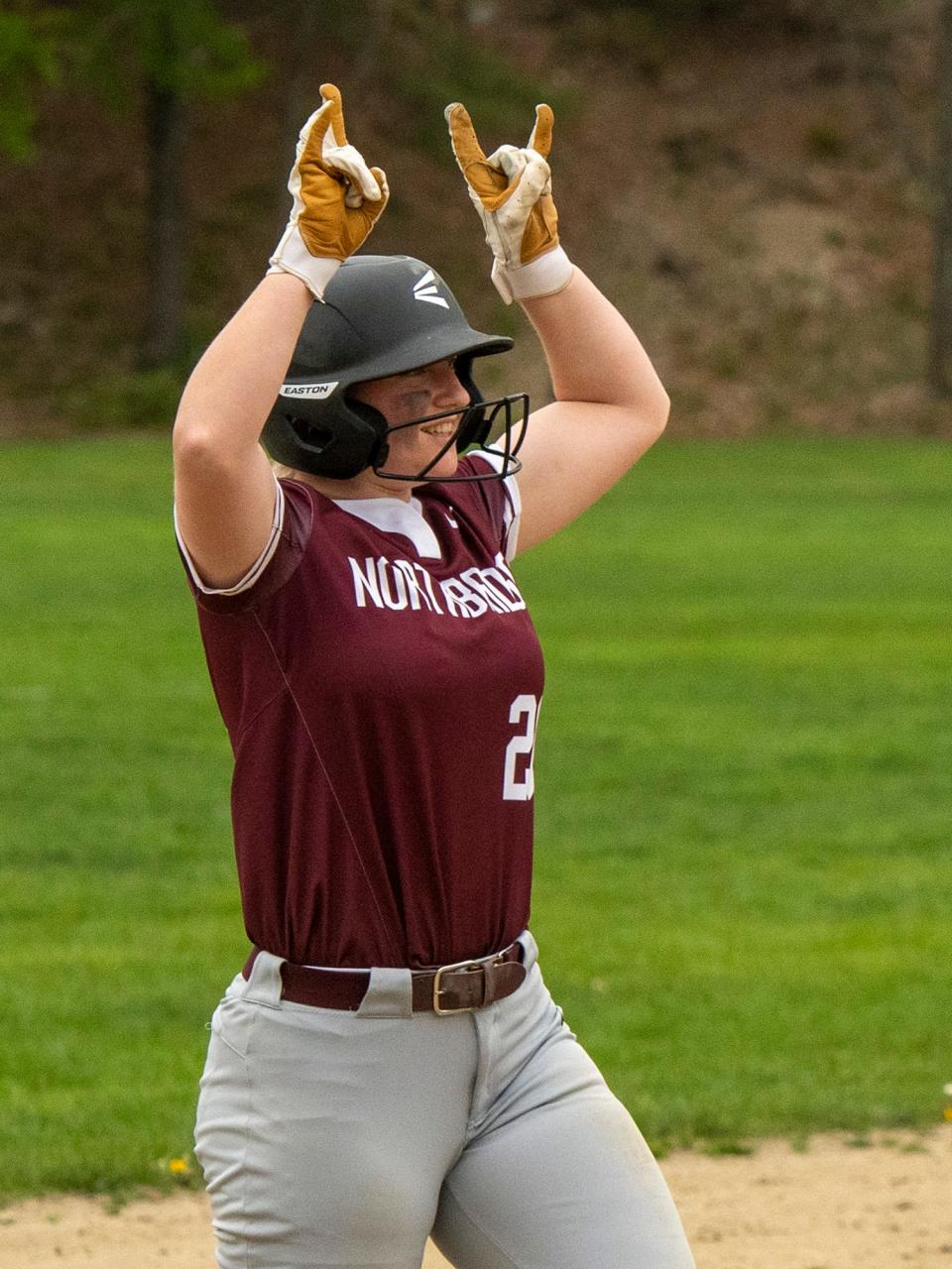 Northbridge's Mia Pellegrino celebrates hitting a triple against Millbury Friday, May 6, 2022.