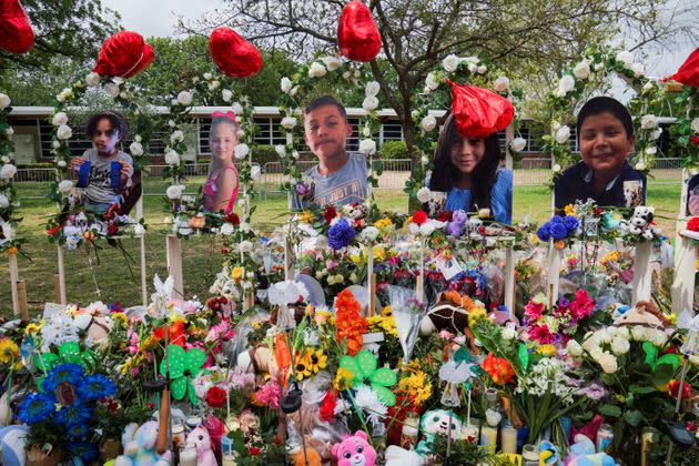 Flowers, toys, and other objects to remember the victims of the deadliest U.S. school mass shooting in nearly a decade, resulting in the death of 19 children and two teachers, are pictured at the Robb Elementary School in Uvalde, Texas. (Photo: Veronica Cardenas via Reuters)