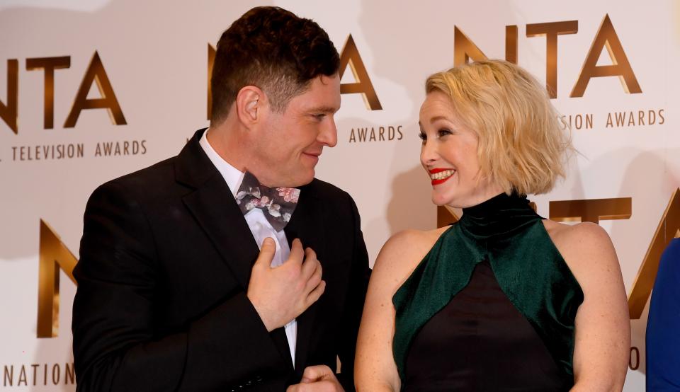 LONDON, ENGLAND - JANUARY 28: Mathew Horne, Joanna Page and Alison Steadman accepting an Award for Gavin and Stacey, Christmas Special, at the National Television Awards 2020 at The O2 Arena on January 28, 2020 in London, England. (Photo by Dave J Hogan/Getty Images)