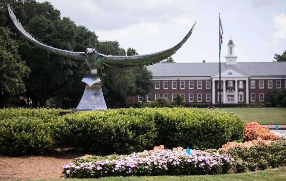 A statue of the Seahawk mascot at UNC-Wilmington is pictured here on Friday, July 24, 2020.