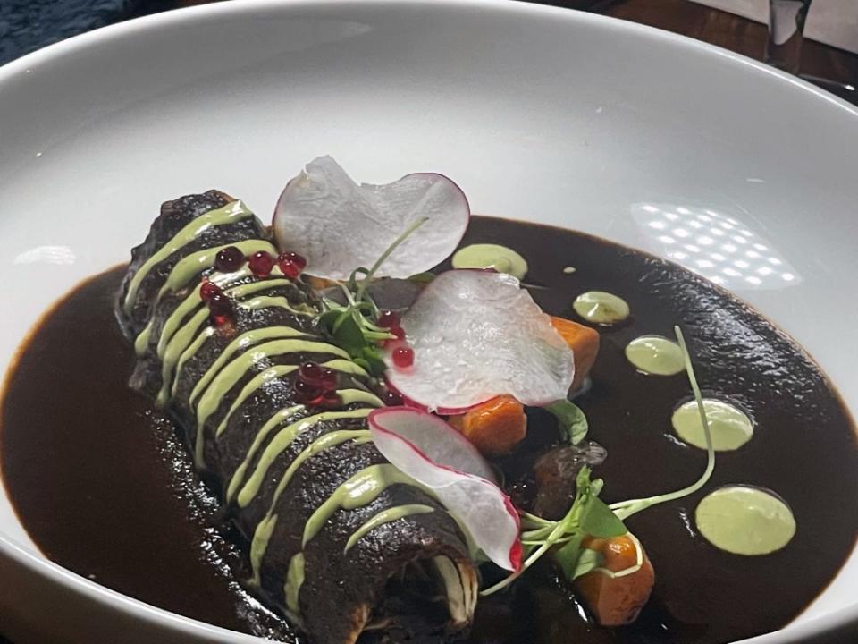 A black oyster pearl mushroom enchilada with mole. Ben Cost/N.Y.Post