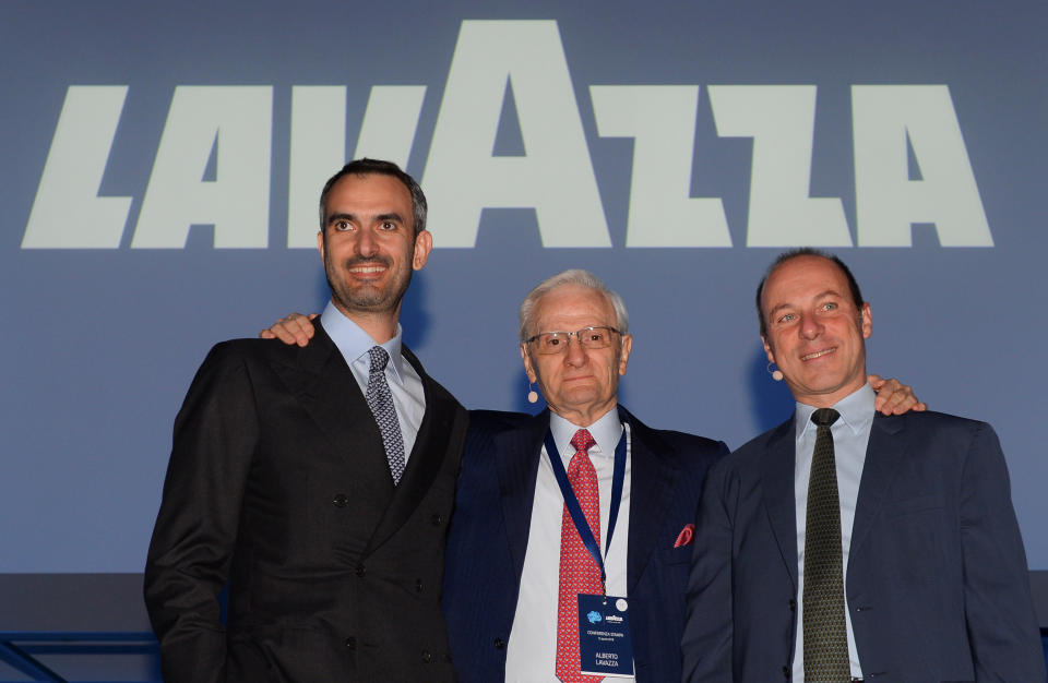 Dream team: Alberto Lavazza, president of Italy’s biggest coffee maker Lavazza, poses with vice presidents Marco and Giuseppe Lavazza