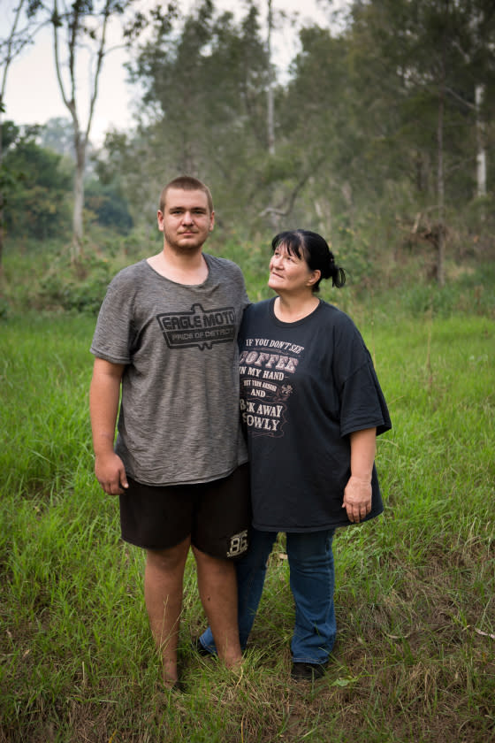 Daphne and her son Wylie near their home in Rockhampton in April 2017. Wylie is currently clean after previously battling an addiction to ice.