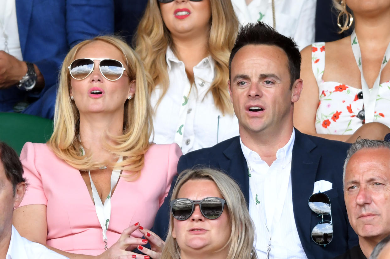 LONDON, ENGLAND - JULY 08: Anne-Marie Corbett and Ant Mcpartlin attend day seven of the Wimbledon Tennis Championships at All England Lawn Tennis and Croquet Club on July 08, 2019 in London, England. (Photo by Karwai Tang/Getty Images)