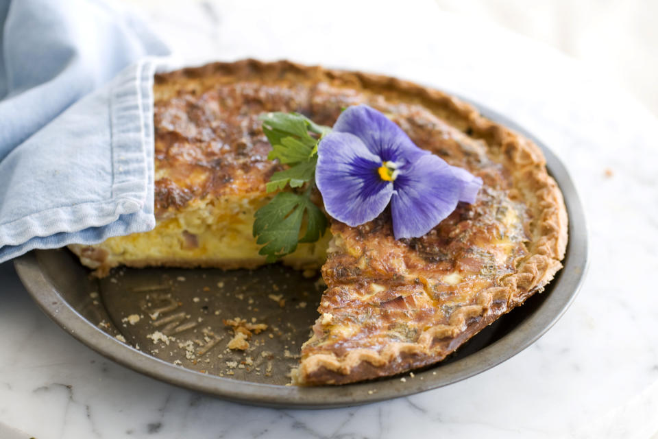 In this image taken on April 22, 2013, a ham and cheddar quiche for Mother's Day is shown in Concord, N.H. (AP Photo/Matthew Mead)
