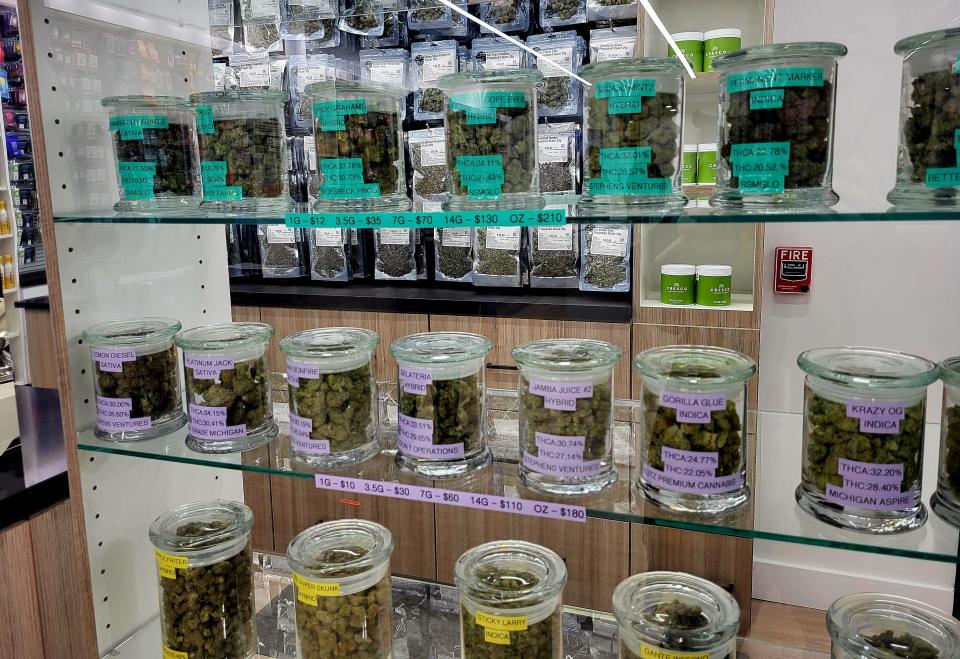 A variety of cannabis flower is displayed on the sales floor of the new JARS location in downtown Port Huron on Wednesday, Jan. 17, 2024.